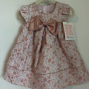 Bonnie Baby Bow Party Dress Pink and Gold Metalic Toddler Girls 18m